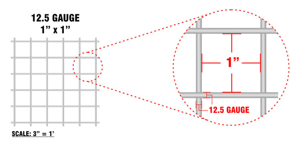 Galvanized After Weld (GAW) Fence - 12.5 Gauge - 1”x1” Mesh - 24”x100’