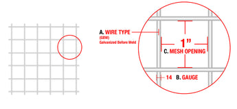 Galvanized Before Weld (GBW) Fence - 14 Gauge - 1”x1” Mesh - 72”x100’